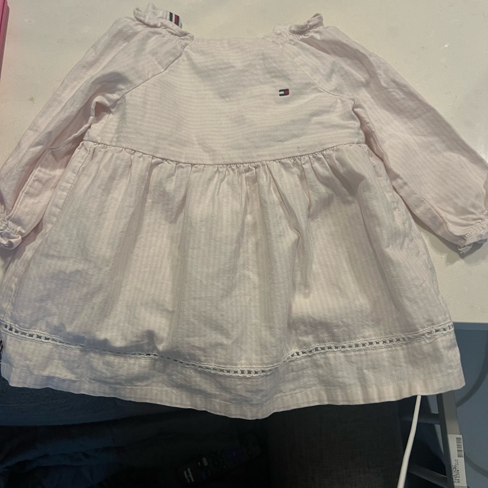 Tommy Hilfiger White Infant Dress with Subtle Logo Trim